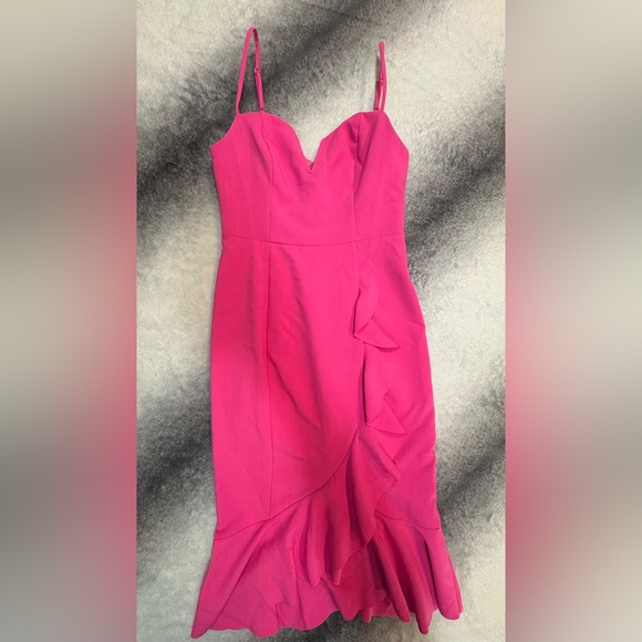 Do + Be Fuchsia Pink Sleeveless Side Ruffle Sweetheart Frill Midi Dress Small S - Picture 4 of 8